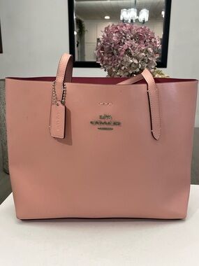 Coach Pink Leather Tote with Logo Hardware